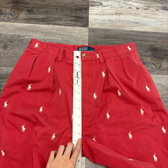 Vintage 90s Y2K Polo Ralph Lauren Red‎ Embroidered Pony AOP Mens 31 Tyler Shorts - Picture 10 of 12